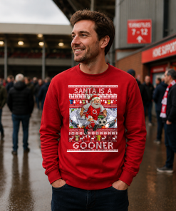 Santa Is A Gooner Arsenal Red Christmas Jumper - Image 3