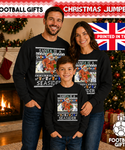 Santa Is A Seasider Blackpool Christmas Black Jumper - Image 4