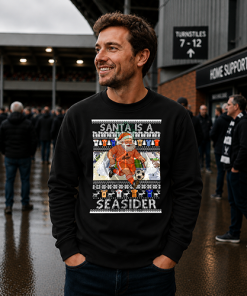 Santa Is A Seasider Blackpool Christmas Black Jumper - Image 3