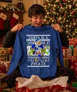 Santa Is A Pirate Bristol Rovers Blue Christmas Jumper - Image 4