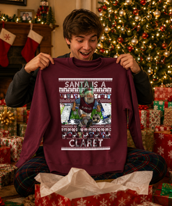 Santa Is A Claret Burnley Burgundy Christmas Jumper - Image 2