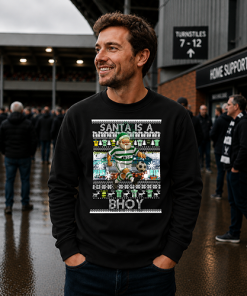 Santa Is A Bhoy Celtic Black Christmas Jumper - Image 3