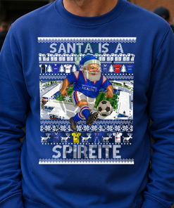 Santa Is A Spireite Chesterfield Blue Christmas Jumper