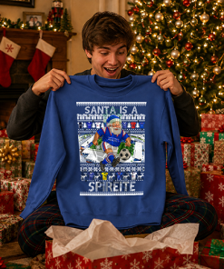 Santa Is A Spireite Chesterfield Blue Christmas Jumper - Image 4