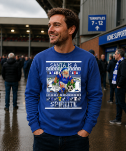 Santa Is A Spireite Chesterfield Blue Christmas Jumper - Image 2