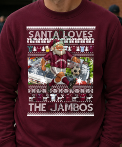 Santa Loves The Jambos Hearts Burgundy Christmas Jumper