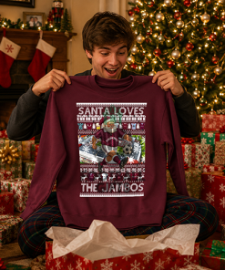 Santa Loves The Jambos Hearts Burgundy Christmas Jumper - Image 2