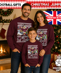 Santa Loves The Jambos Hearts Burgundy Christmas Jumper - Image 4