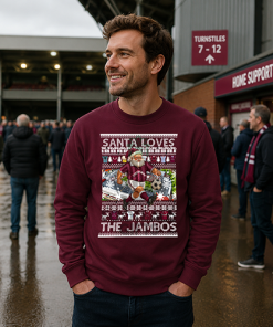 Santa Loves The Jambos Hearts Burgundy Christmas Jumper - Image 3
