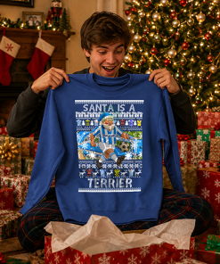Santa Is A Terrier Huddersfield Blue Christmas Jumper - Image 2