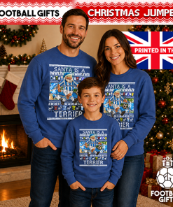 Santa Is A Terrier Huddersfield Blue Christmas Jumper - Image 4
