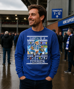 Santa Is A Terrier Huddersfield Blue Christmas Jumper - Image 3