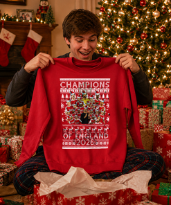 Arsenal Champions Of England 2026 Red Christmas Jumper - Image 3