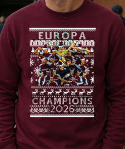 Aston Villa Europa League Champions 2026 Burgundy Christmas Jumper