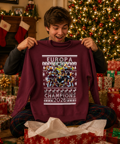 Aston Villa Europa League Champions 2026 Burgundy Christmas Jumper - Image 3