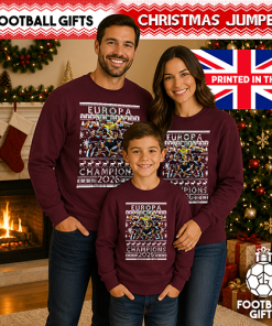 Aston Villa Europa League Champions 2026 Burgundy Christmas Jumper - Image 2