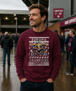 Aston Villa Europa League Champions 2026 Burgundy Christmas Jumper - Image 4