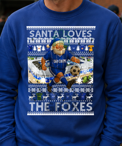 Santa Loves The Foxes Leicester Blue Christmas Jumper