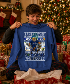 Santa Loves The Foxes Leicester Blue Christmas Jumper - Image 2