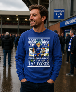 Santa Loves The Foxes Leicester Blue Christmas Jumper - Image 3