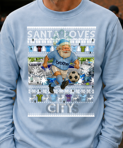 Santa Loves City Man City Sky Blue Christmas Jumper