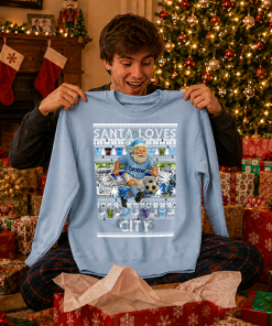 Santa Loves City Man City Sky Blue Christmas Jumper - Image 2