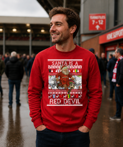 Santa Is A Red Devil Man Utd Red Christmas Jumper - Image 3