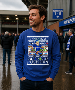 Santa Is A Posh Fan Peterborough Blue Christmas Jumper - Image 3