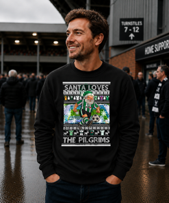 Santa Loves The Pilgrims Plymouth Black Christmas Jumper - Image 3