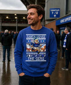 Santa Loves The Gers Rangers Blue Christmas Jumper - Image 3