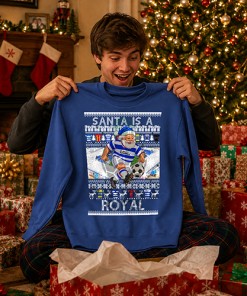 Santa Is A Royal Reading Blue Christmas Jumper - Image 2