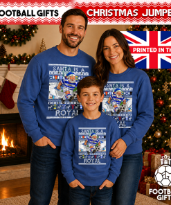 Santa Is A Royal Reading Blue Christmas Jumper - Image 4