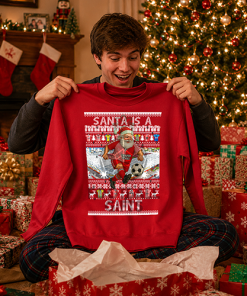 Santa Is A Saint Southampton Red Christmas Jumper - Image 2