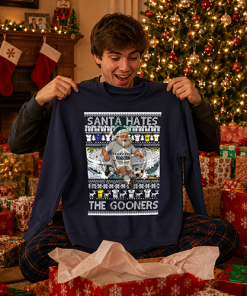 Santa Hates The Gooners Spurs Navy Christmas Jumper - Image 2