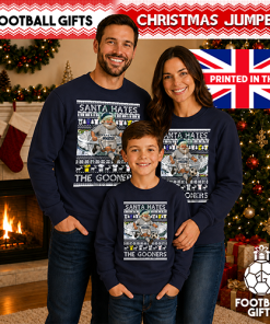 Santa Hates The Gooners Spurs Navy Christmas Jumper - Image 4