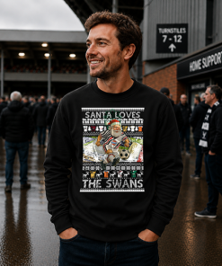 Santa Loves The Swans Swansea City Black Christmas Jumper - Image 3