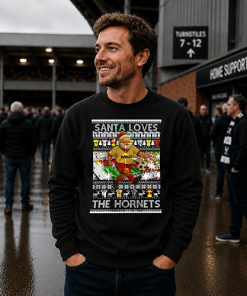Santa Loves The Hornets Watford Black Christmas Jumper - Image 3
