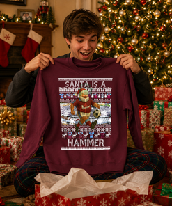Santa Is A Hammer West Ham Burgundy Christmas Jumper - Image 2