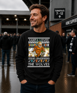 Santa Loves The Wolves Black Wolves Christmas Jumper - Image 4