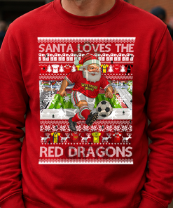 Santa Loves The Red Dragons Wrexham Red Christmas Jumper