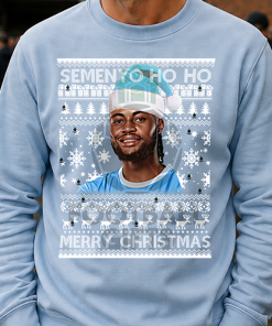 Semenyo Ho Ho Merry Christmas Sky Blue Christmas Jumper Antoine Semenyo Man City Jumper