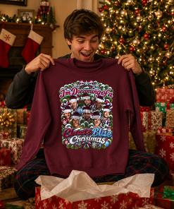 I'm Dreaming Of A Claret & Blue Christmas Burgundy Christmas Jumper Villa Jumper - Image 4