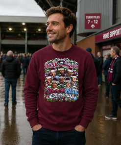 I'm Dreaming Of A Claret & Blue Christmas Burgundy Christmas Jumper Villa Jumper - Image 2