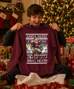 Santa Hates Small Heath Burgundy Villa Christmas Jumper - Image 3