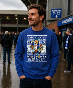 Santa Hates Burnley Blue Blackburn Christmas Jumper - Image 2