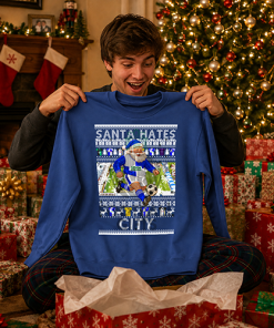 Santa Hates City Blue Bristol Rovers Christmas Jumper - Image 4