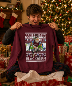 Santa Hates Blackburn Burgundy Burnley Christmas Jumper - Image 4