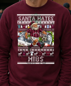 Santa Hates Hibs Burgundy Hearts Christmas Jumper