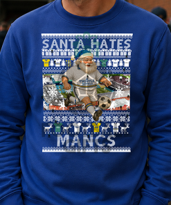 Santa Hates Mancs Blue Leeds Utd Christmas Jumper