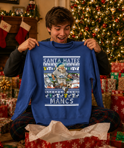 Santa Hates Mancs Blue Leeds Utd Christmas Jumper - Image 4